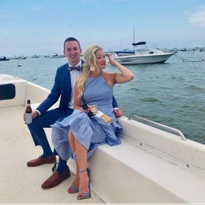 Nautical stripped, tiered ruffle dress